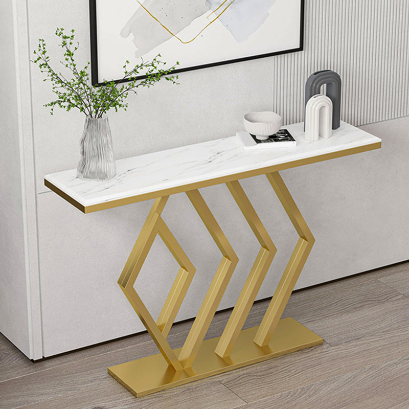 Glam Sofa Console Table Antique Finish Console Accent Table in Marble