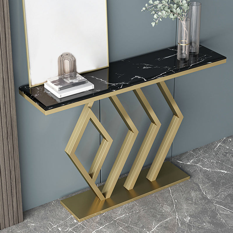 Glam Sofa Console Table Antique Finish Console Accent Table in Marble