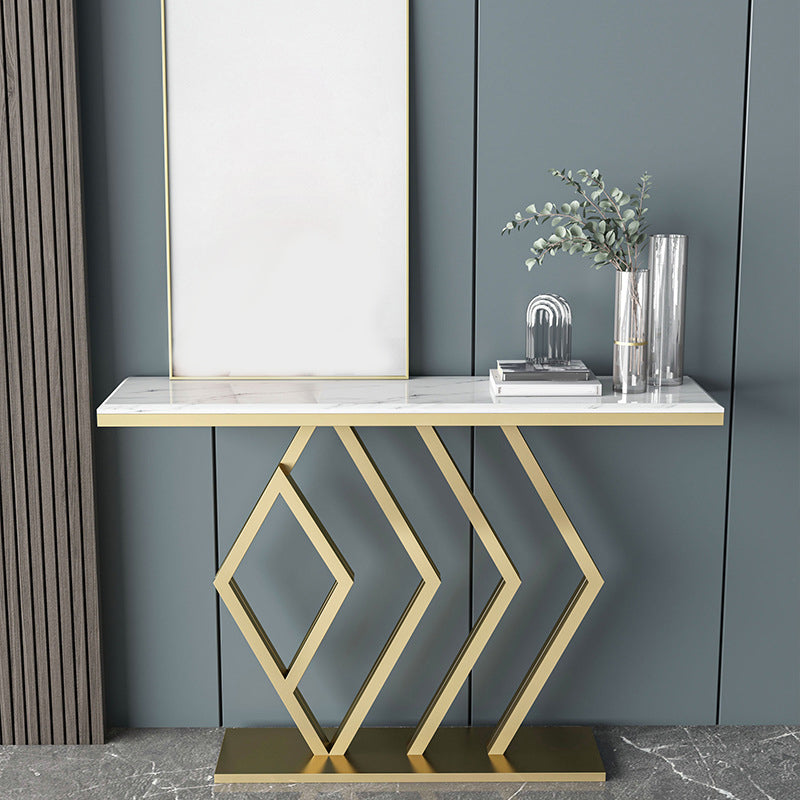 Glam Sofa Console Table Antique Finish Console Accent Table in Marble