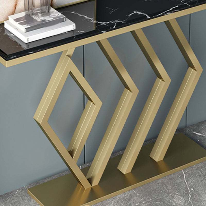 Glam Sofa Console Table Antique Finish Console Accent Table in Marble