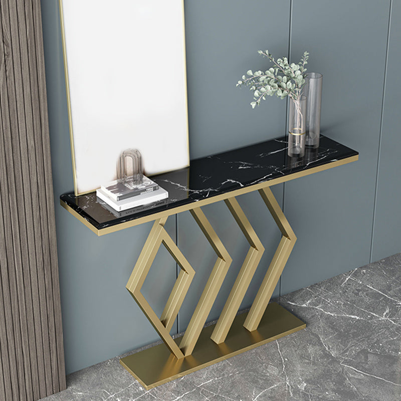 Glam Sofa Console Table Antique Finish Console Accent Table in Marble