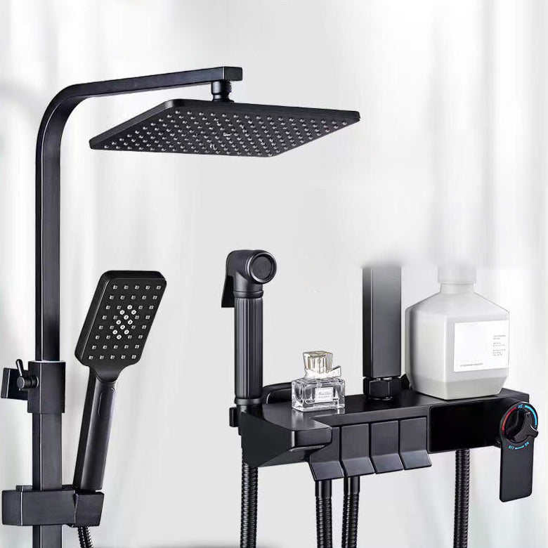 Square Metal Shower System Volume Control Dual Shower Head Shower Faucet with Shower Arm