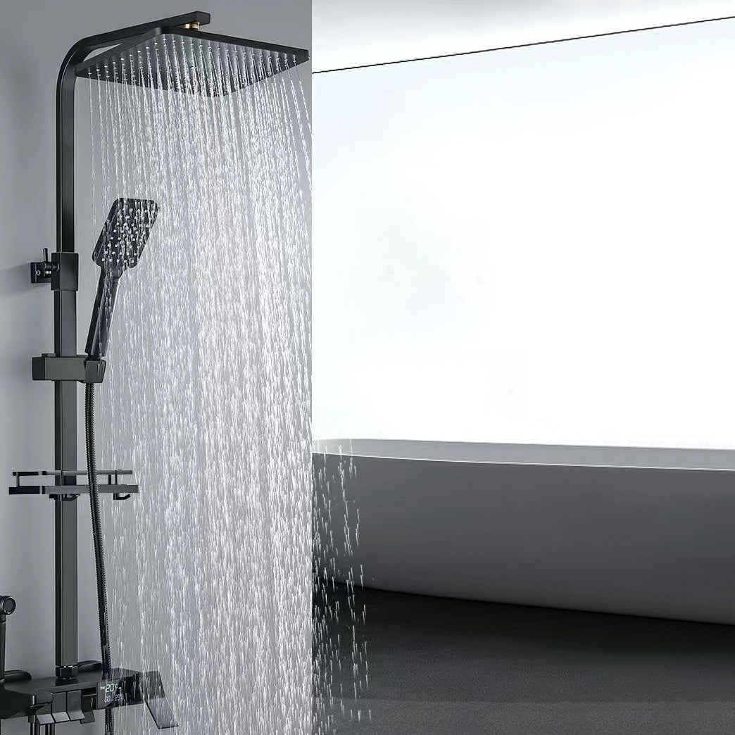 Square Metal Shower System Volume Control Dual Shower Head Shower Faucet with Shower Arm