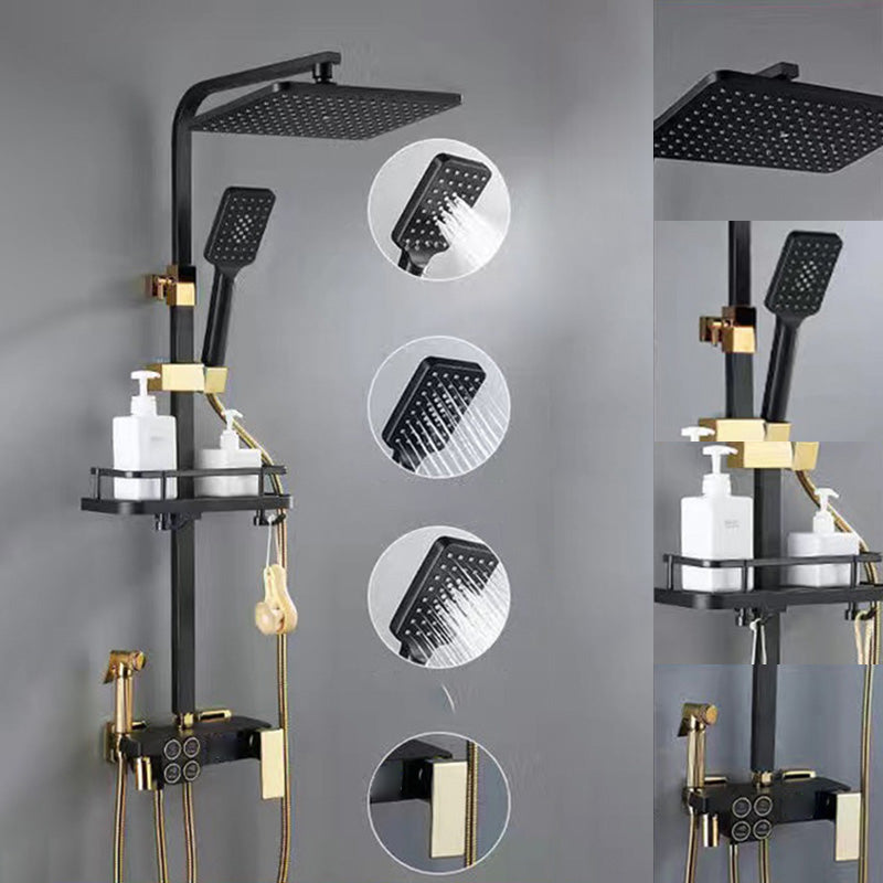 Square Metal Shower System Volume Control Dual Shower Head Shower Faucet with Shower Arm