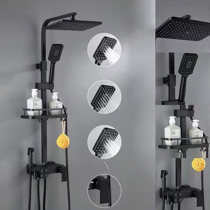 Square Metal Shower System Volume Control Dual Shower Head Shower Faucet with Shower Arm