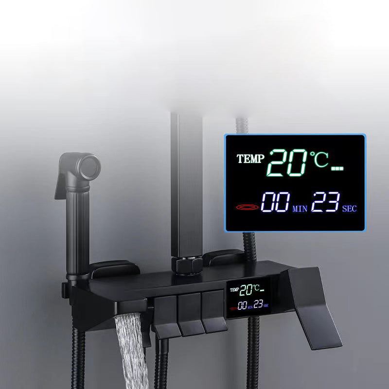 Square Metal Shower System Volume Control Dual Shower Head Shower Faucet with Shower Arm