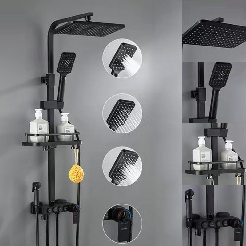 Square Metal Shower System Volume Control Dual Shower Head Shower Faucet with Shower Arm