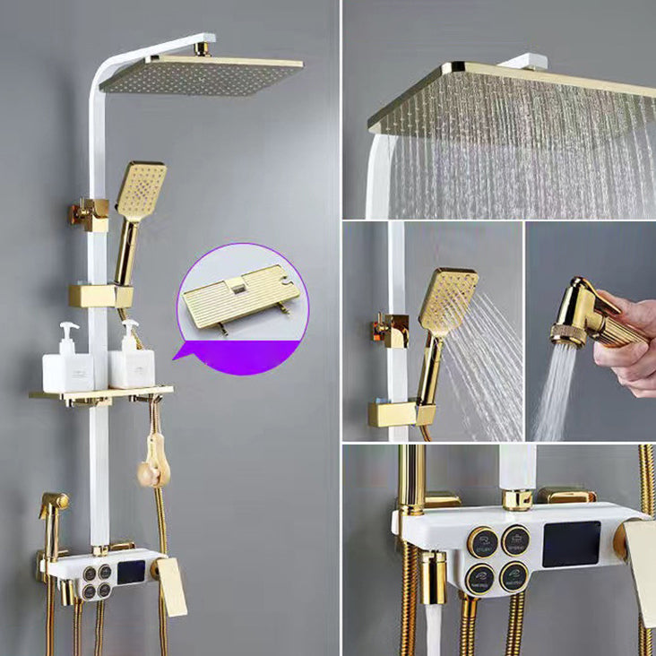 Square Metal Shower System Volume Control Dual Shower Head Shower Faucet with Shower Arm