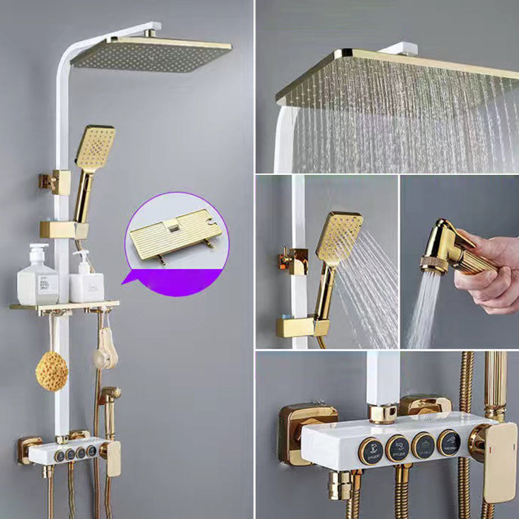Square Metal Shower System Volume Control Dual Shower Head Shower Faucet with Shower Arm