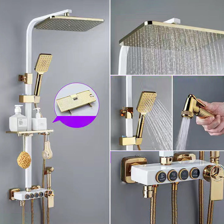 Square Metal Shower System Volume Control Dual Shower Head Shower Faucet with Shower Arm