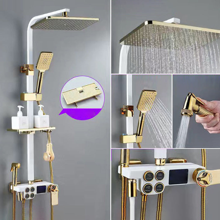 Square Metal Shower System Volume Control Dual Shower Head Shower Faucet with Shower Arm
