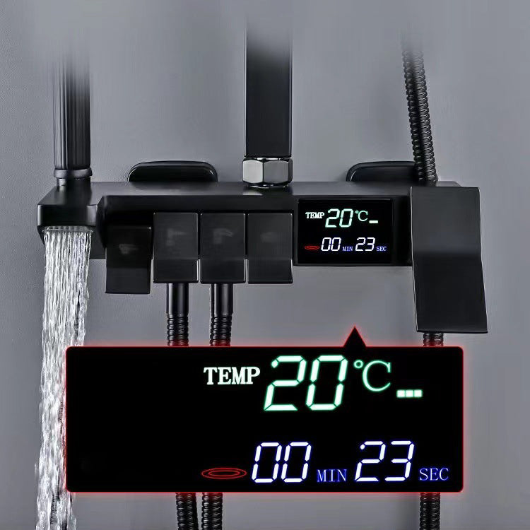 Square Metal Shower System Volume Control Dual Shower Head Shower Faucet with Shower Arm