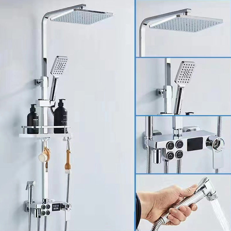 Square Metal Shower System Volume Control Dual Shower Head Shower Faucet with Shower Arm