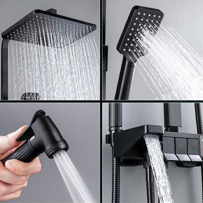 Square Metal Shower System Volume Control Dual Shower Head Shower Faucet with Shower Arm