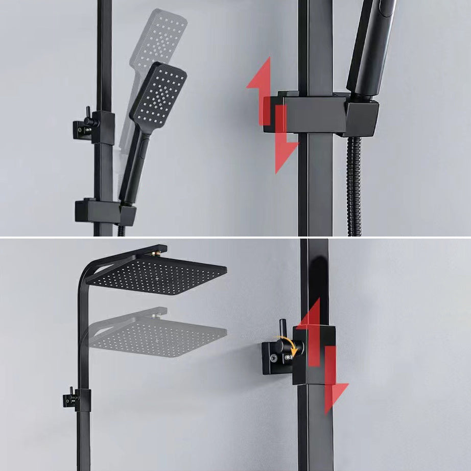 Square Metal Shower System Volume Control Dual Shower Head Shower Faucet with Shower Arm