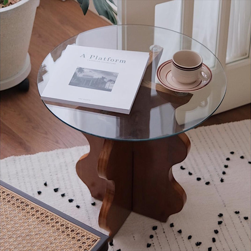 Contemporary Side Table Glass Abstract Round Living Room End Table