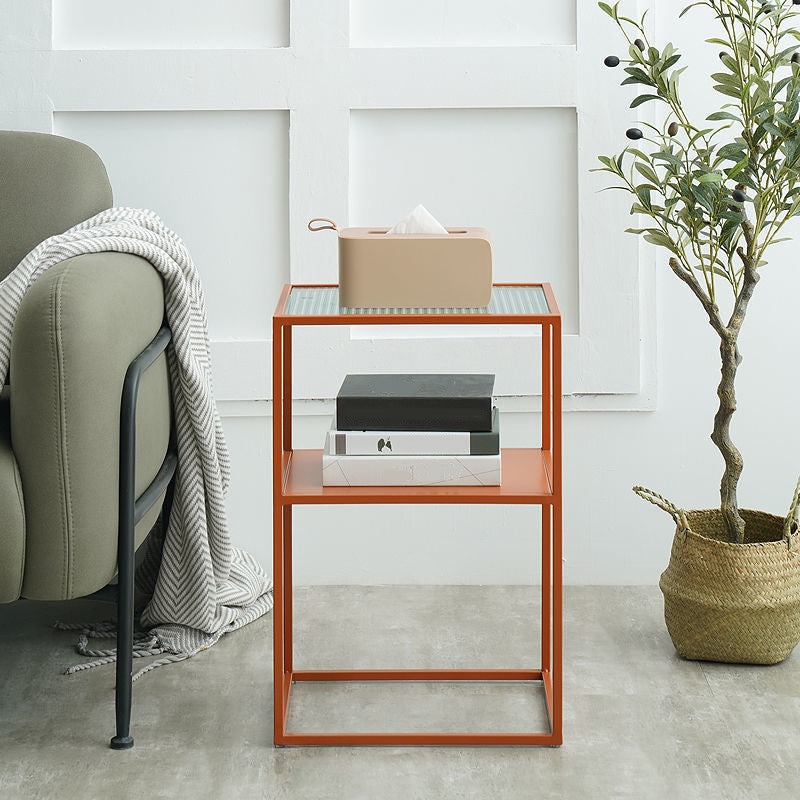 Modernistic Double Tier Rectangular with Storage Frame Glass Side Table