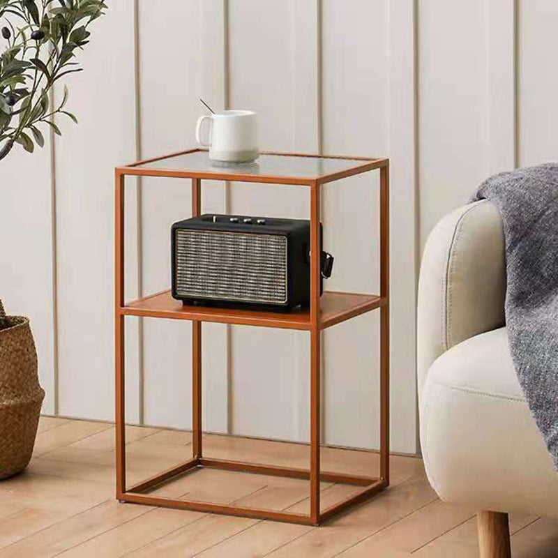 Modernistic Double Tier Rectangular with Storage Frame Glass Side Table