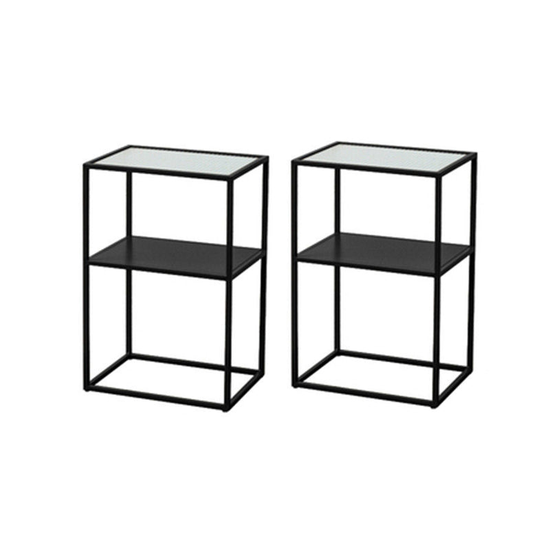 Modernistic Double Tier Rectangular with Storage Frame Glass Side Table
