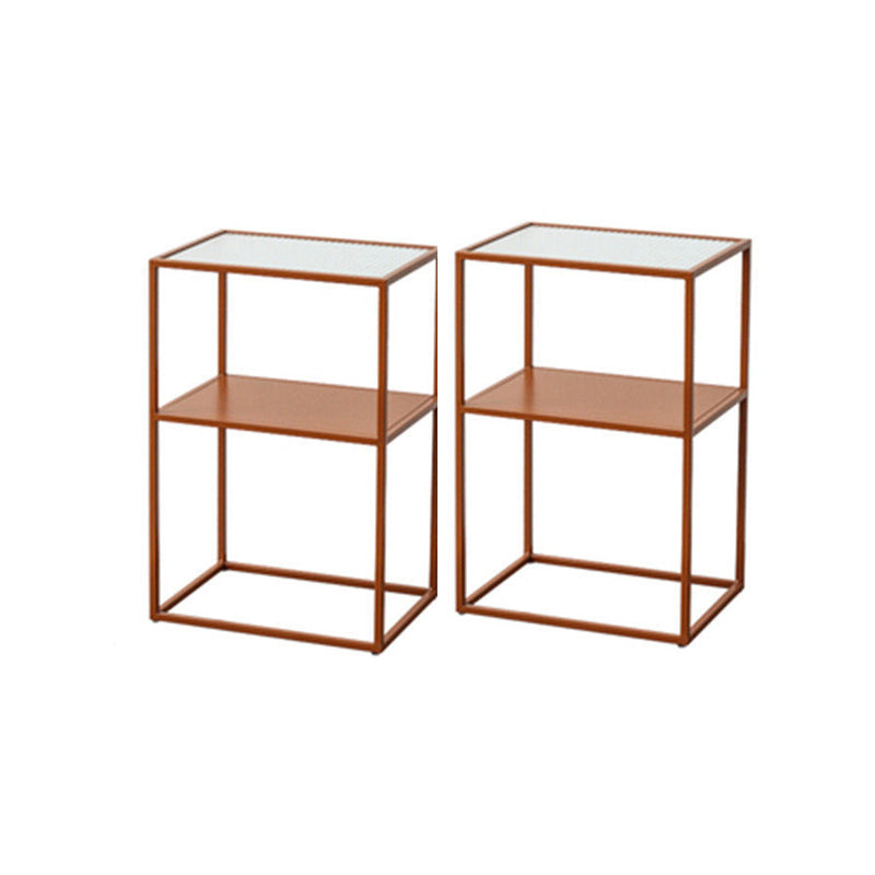 Modernistic Double Tier Rectangular with Storage Frame Glass Side Table