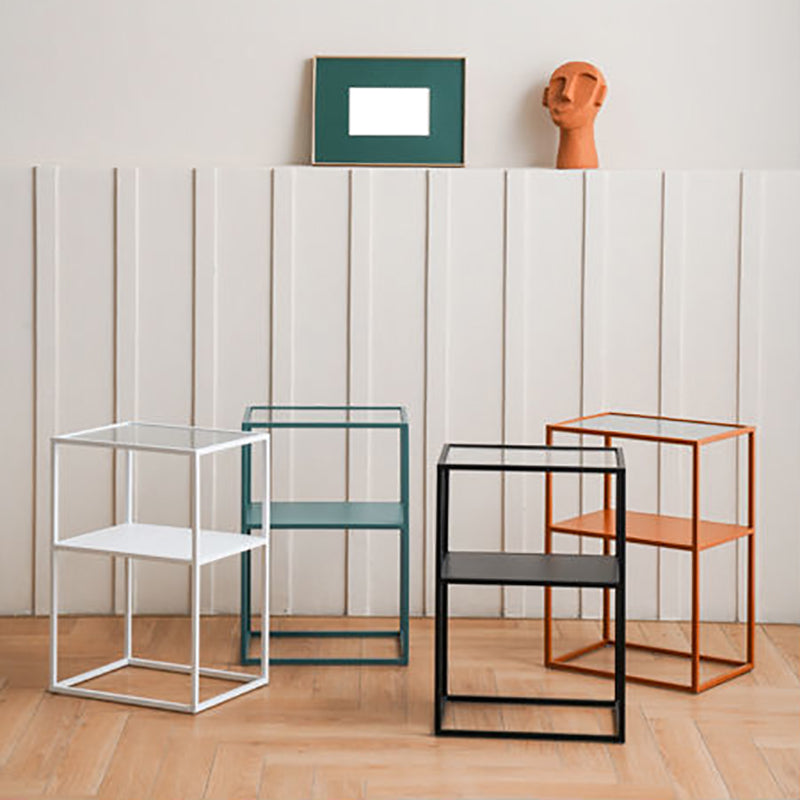 Modernistic Double Tier Rectangular with Storage Frame Glass Side Table