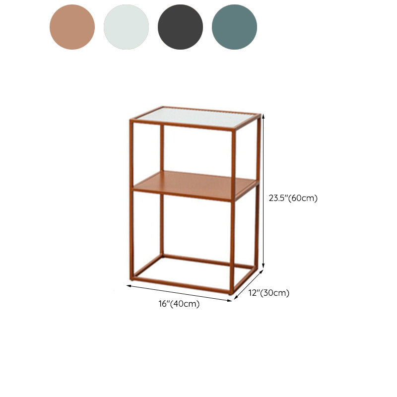 Modernistic Double Tier Rectangular with Storage Frame Glass Side Table