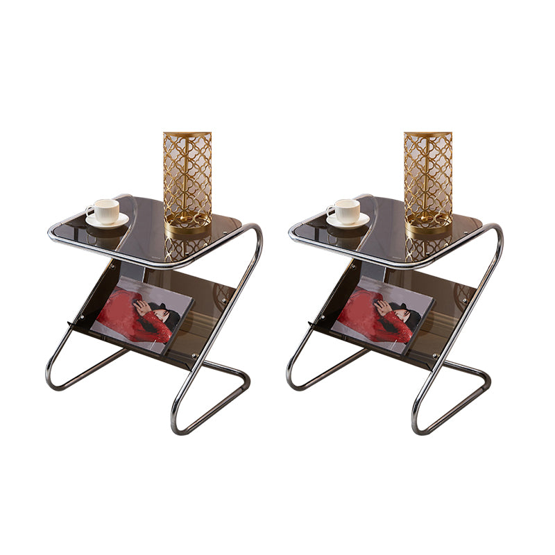 End Table with Storage Glass Abstract Rectangular Modernistic Side Table