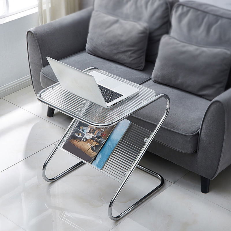 End Table with Storage Glass Abstract Rectangular Modernistic Side Table