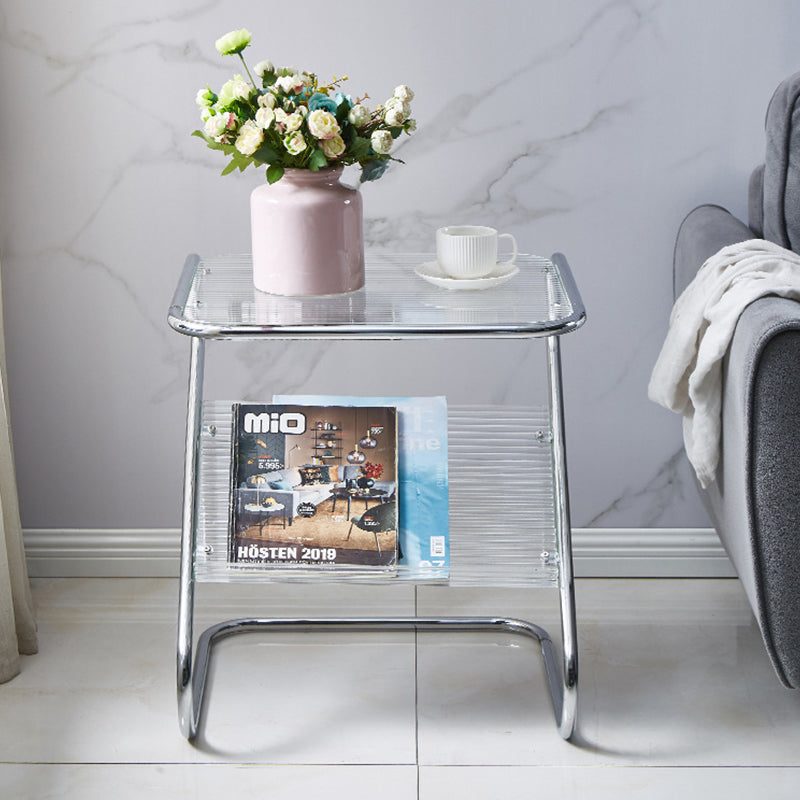 End Table with Storage Glass Abstract Rectangular Modernistic Side Table