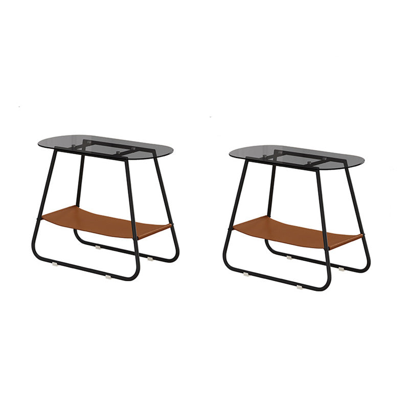 End Table Glass Sled with Storage Oval Contemporary Double Tier Side Table