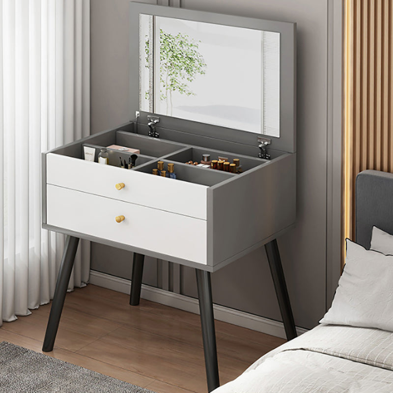Contemporary Grey Make-up Vanity with Mirror and Wooden Top for Bedroom