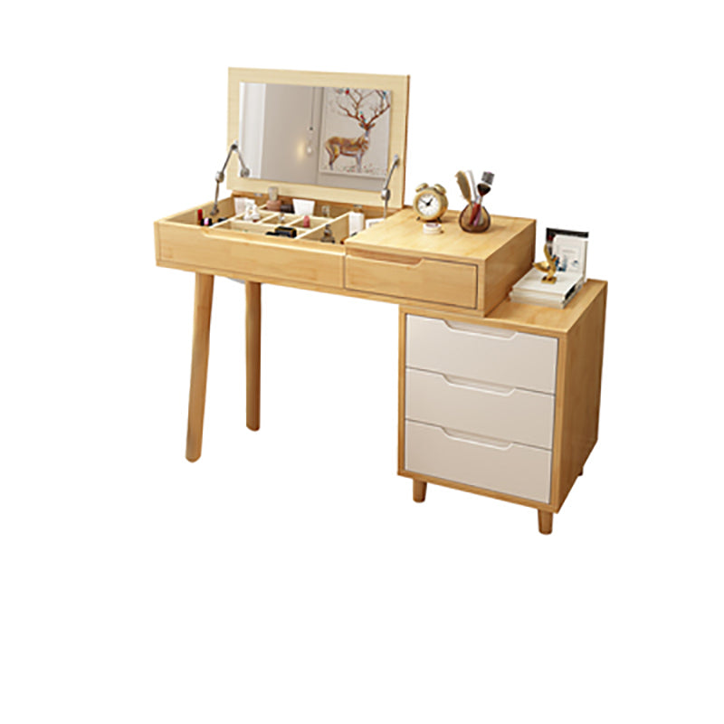 Solid Wood Vanity Makeup Table with Mirror and 4-Drawer - 17.72" D