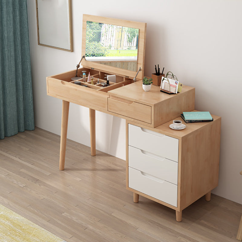 Solid Wood Vanity Makeup Table with Mirror and 4-Drawer - 17.72" D
