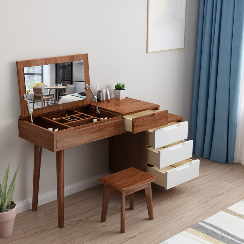Solid Wood Vanity Makeup Table with Mirror and 4-Drawer - 17.72" D