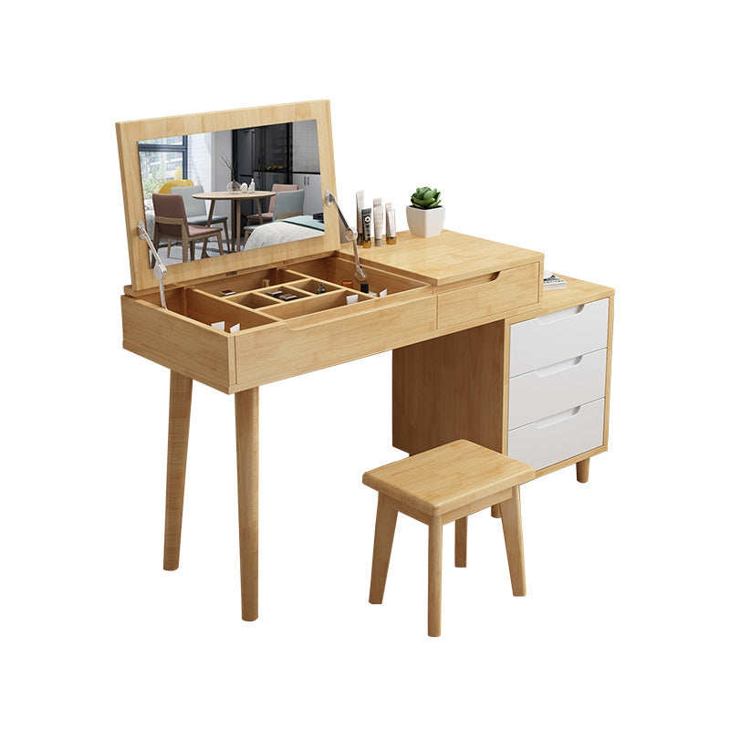 Solid Wood Vanity Makeup Table with Mirror and 4-Drawer - 17.72" D