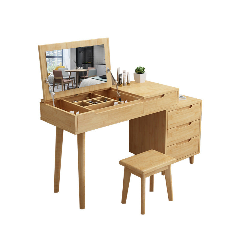 Solid Wood Vanity Makeup Table with Mirror and 4-Drawer - 17.72" D