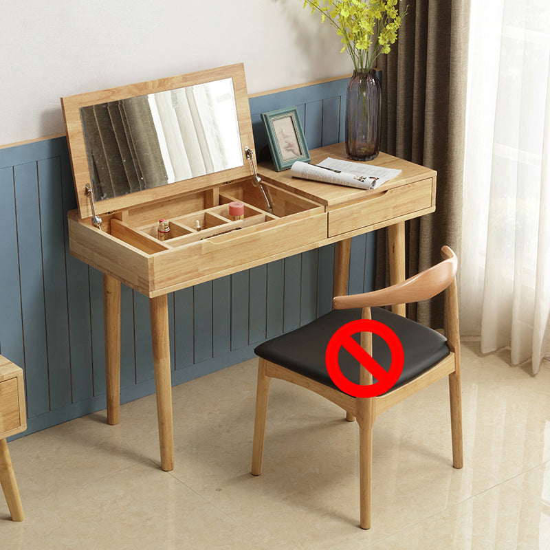 Rubberwood Dressing Table Set with Stool 1-Drawer Wood Vanity Table