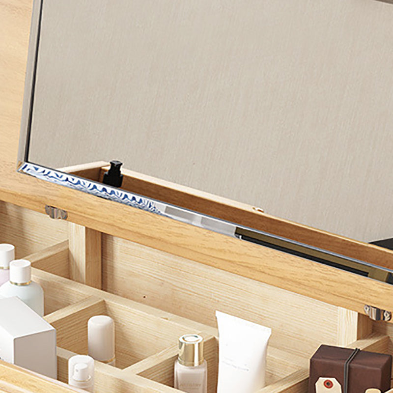 Rubberwood Dressing Table Set with Stool 1-Drawer Wood Vanity Table