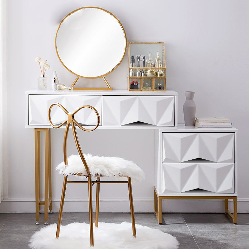 Contemporary White Makeup Dressing Table Stool Set with Drawers