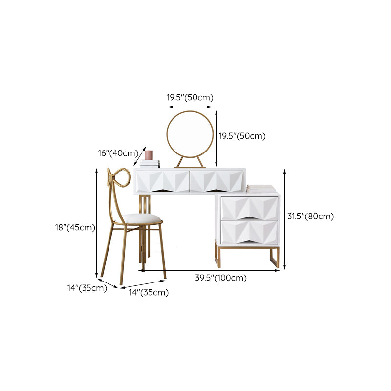 Contemporary White Makeup Dressing Table Stool Set with Drawers