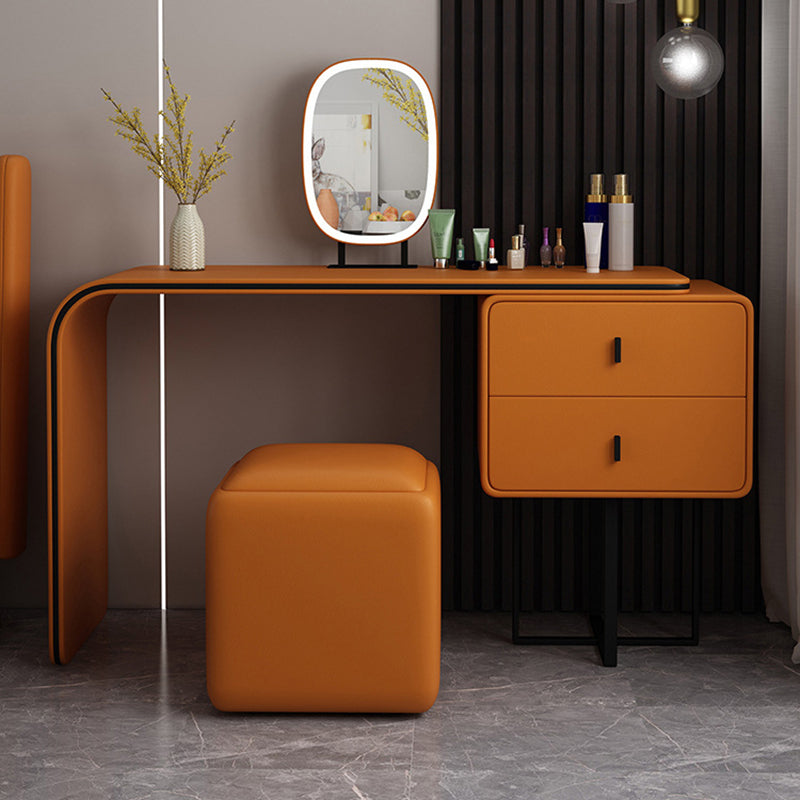 Mirror Bedroom Glam Double Drawers Faux Leather Standing Make-up Vanity
