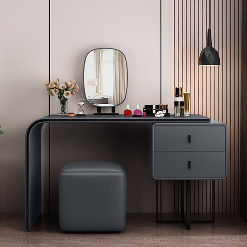 Mirror Bedroom Glam Double Drawers Faux Leather Standing Make-up Vanity