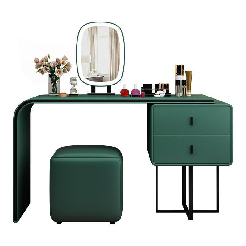 Mirror Bedroom Glam Double Drawers Faux Leather Standing Make-up Vanity