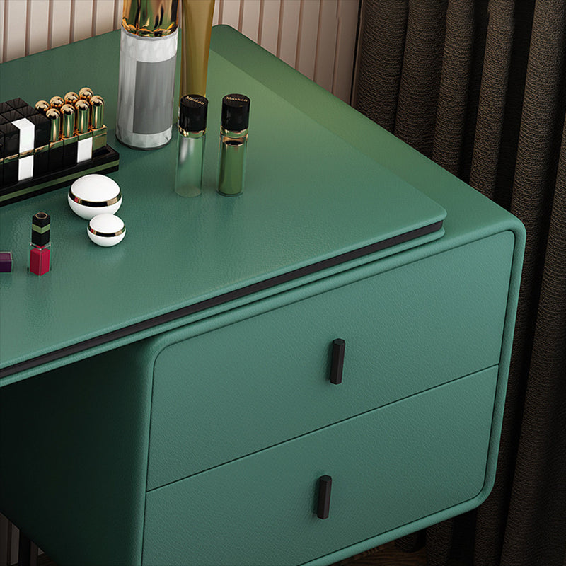 Mirror Bedroom Glam Double Drawers Faux Leather Standing Make-up Vanity
