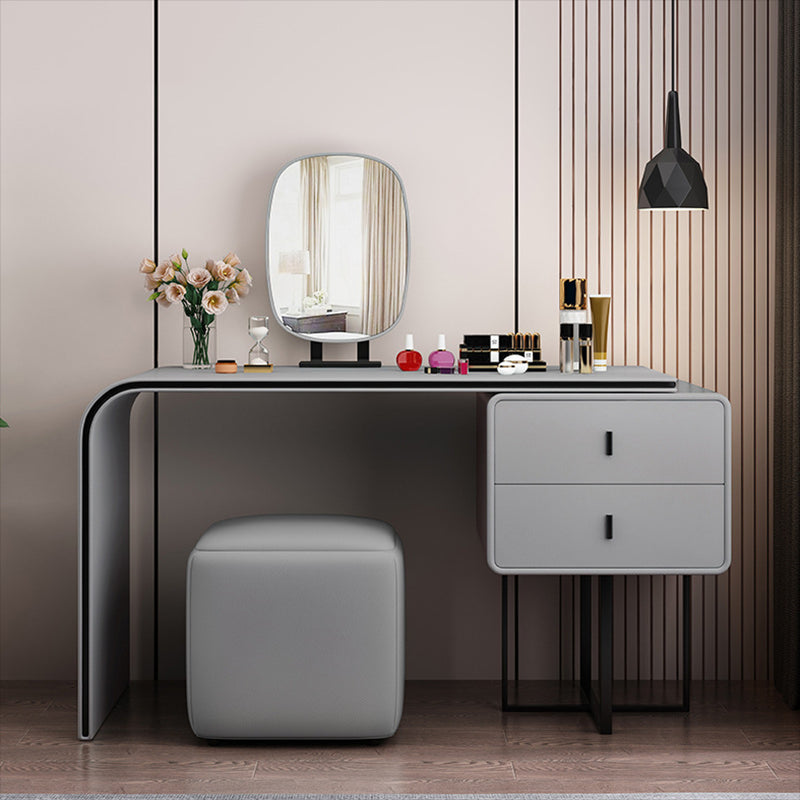 Mirror Bedroom Glam Double Drawers Faux Leather Standing Make-up Vanity