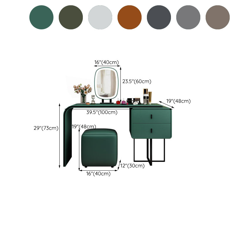 Mirror Bedroom Glam Double Drawers Faux Leather Standing Make-up Vanity