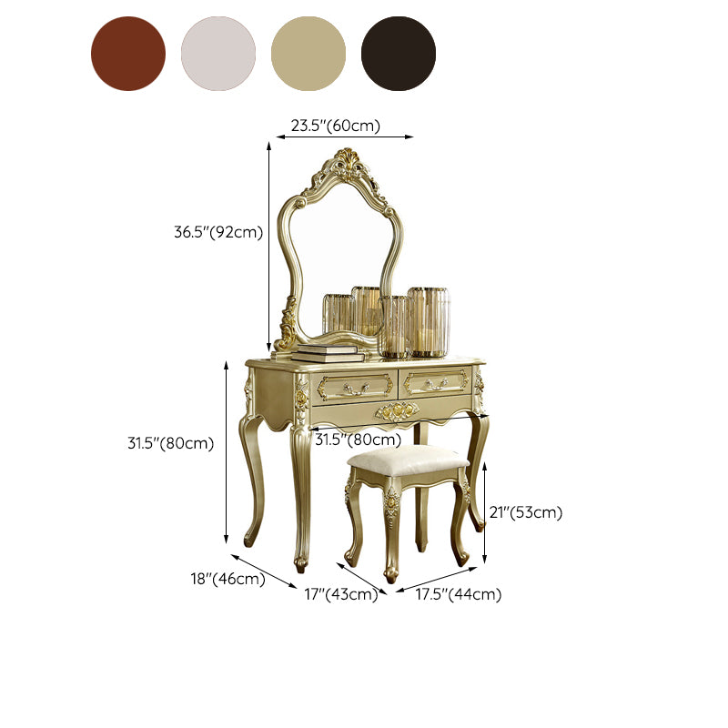 Victorian 2-Drawer Dressing Table Stool Set Solid Wood Vanity Desk