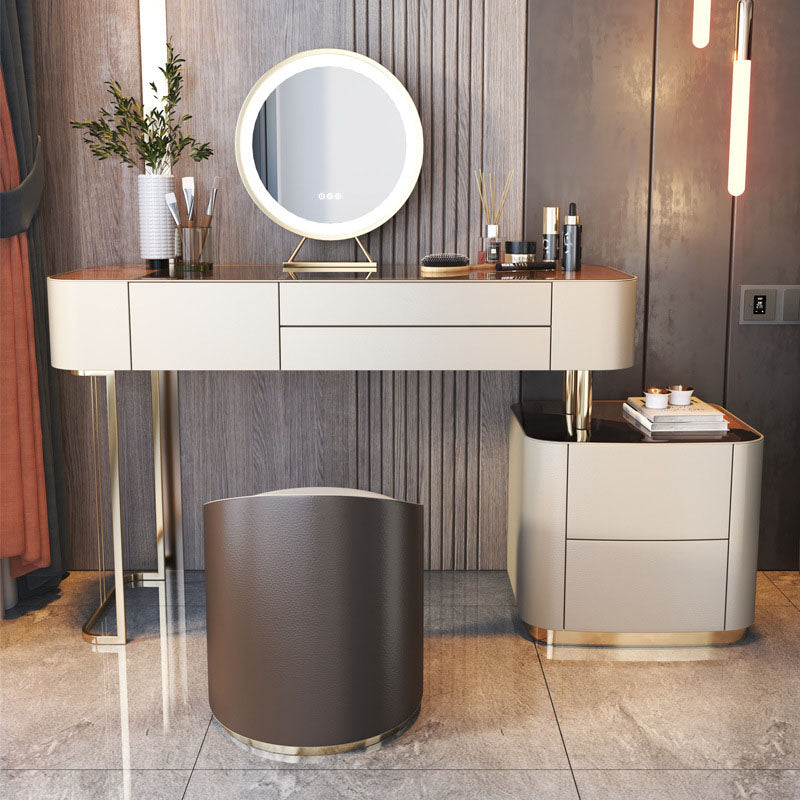 Glam White Vanity Desk with 5 Storage Drawers 16.14" Wide Glass Dresser