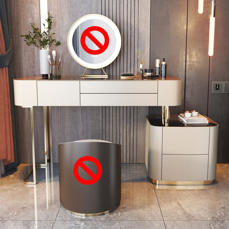 Glam White Vanity Desk with 5 Storage Drawers 16.14" Wide Glass Dresser