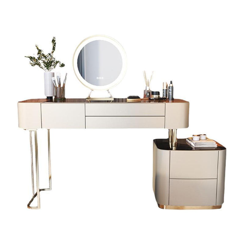 Glam White Vanity Desk with 5 Storage Drawers 16.14" Wide Glass Dresser